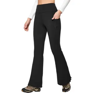 Fleece Lined Pants Women Water Resistant Hiking Pants Winter Flare Leggings with Pockets Bootcut ThermalGift