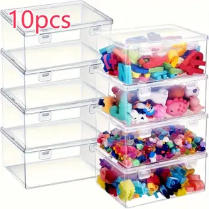 10 Piece Transparent Plastic Storage Boxes with Lids, Clear, Stackable Organizer for Games and Crafts, Durable and Stylish Design, Ideal for Shelves and Small Spaces
