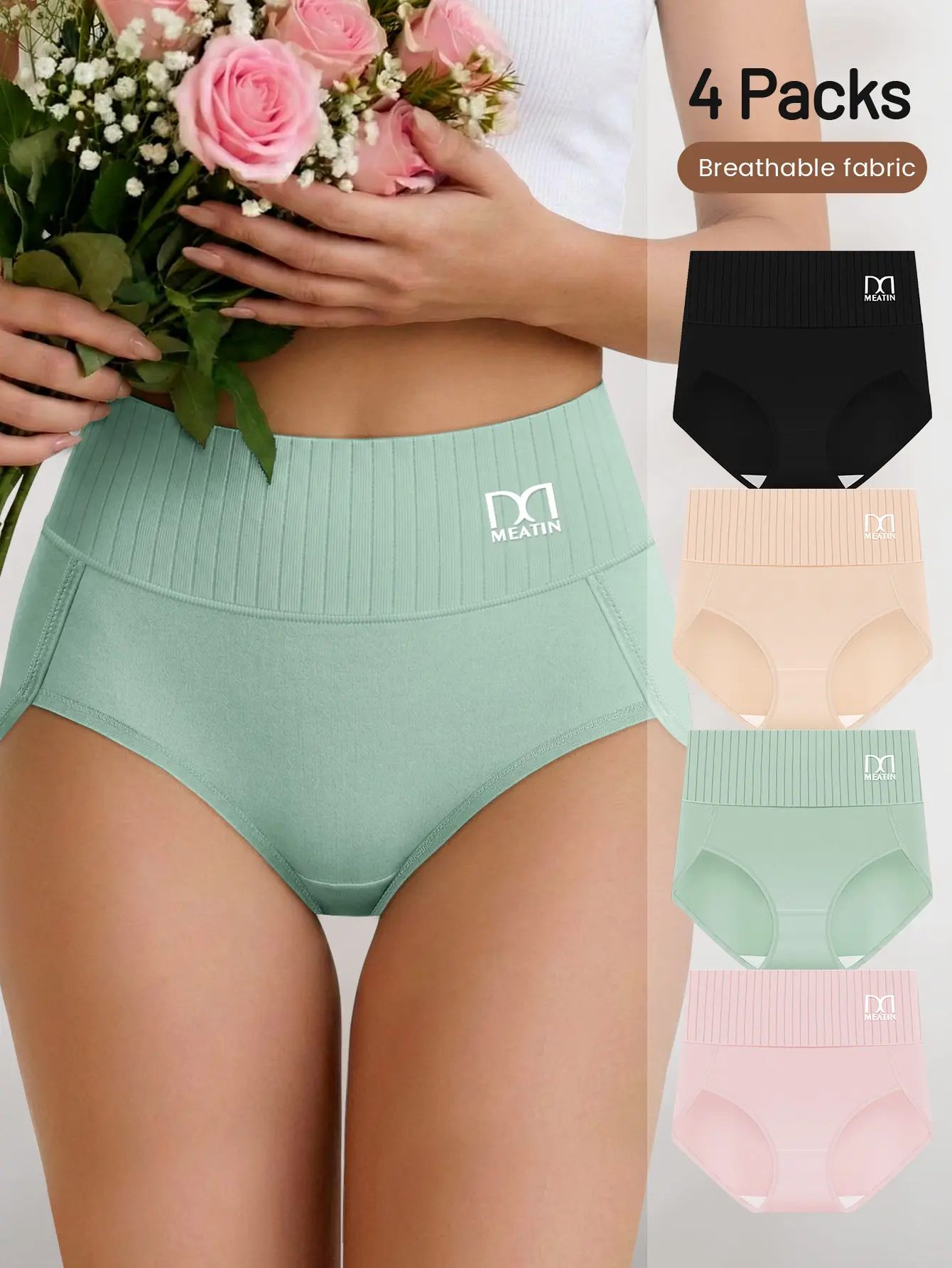 Women's 4-Pack High Waist Tummy Control Panties for Women - Soft Stretchy Plain Underwear with Slimming Fit, Breathable Fabric, Elegant Look for Everyday Wear