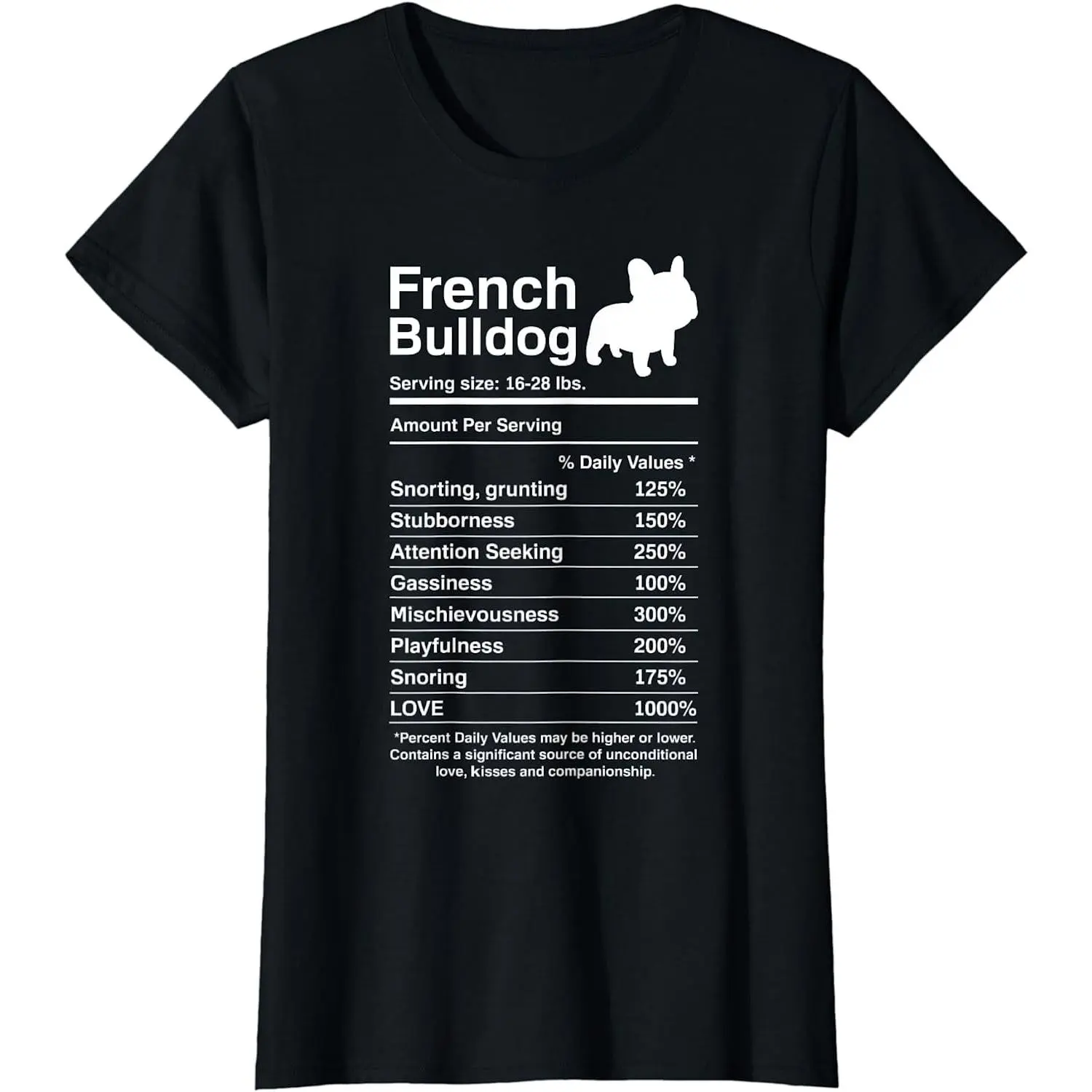 100% Cotton French Bulldog Facts Nutrition Funny Frenchie Lover T-Shirt