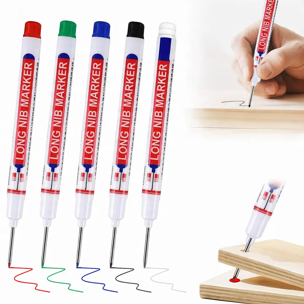 Long-Tip Deep Hole Marker Pens 10 Pack, 20mm Tip Waterproof Permanent Oil-Based Markers, Quick Dry Carpenter Marking Tools for Woodworking, Construction, Metal and DIY Projects