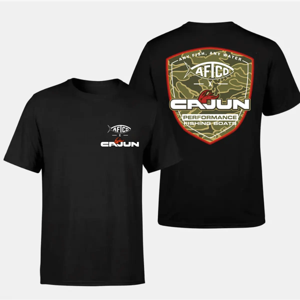 CAJUN Boats Performance Fishing Tee, AFTCO Camo Graphic Shirt, Soft Cotton Blend, Outdoor Lifestyle Apparel, Fishing Enthusiast Gift, Gift For Him Her