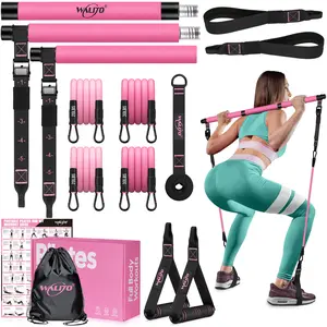 Pilates Bar Kit with Resistance Bands, 3-Section Pilates Bar with Stackable Bands Workout Equipment for Legs, Hip, Waist and Arm, Exercise Fitness Equipment for Women & Men Home Gym Yoga Pilates pilates bar Gradient Cotton Strap Extra-Thick Non-Slip