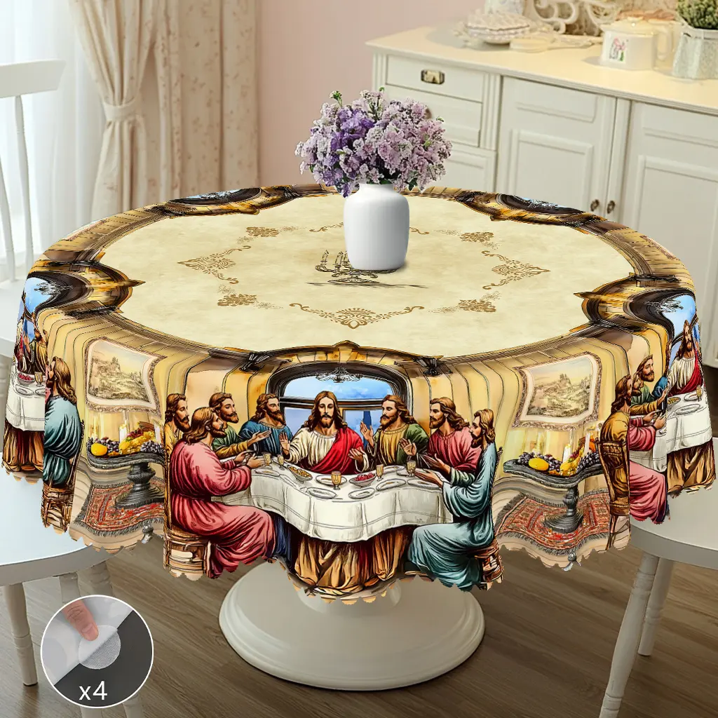 PLUMLIK Retro Scene Print Polyester Round Tablecloth - 60in Diameter, Holiday Decor for Indoor-Outdoor Gatherings, Vintage Restaurant Banquets