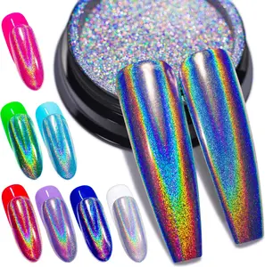 Holographic Chrome Nail Powder Fine Rainbow Holo Unicorn Mirror Laser Nail Chrome Powder Effect Multi Manicure Nail Pigment Glitter Dust for Salon Home Nail Art DIY Deco Chrome Powder for Nails