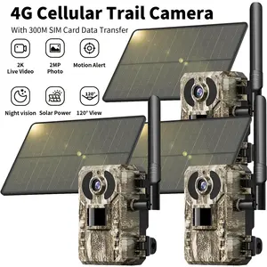 IP65 Waterproof Camouflage Action Camera, 4G LTE Cellular Tracking Camera, 360 °   Panoramic Live View Video, 2K HD Game Camera with Solar Panel, Security Camera, Built-in SIM Card, PIR Night Vision for Outdoor and Animal Tracking