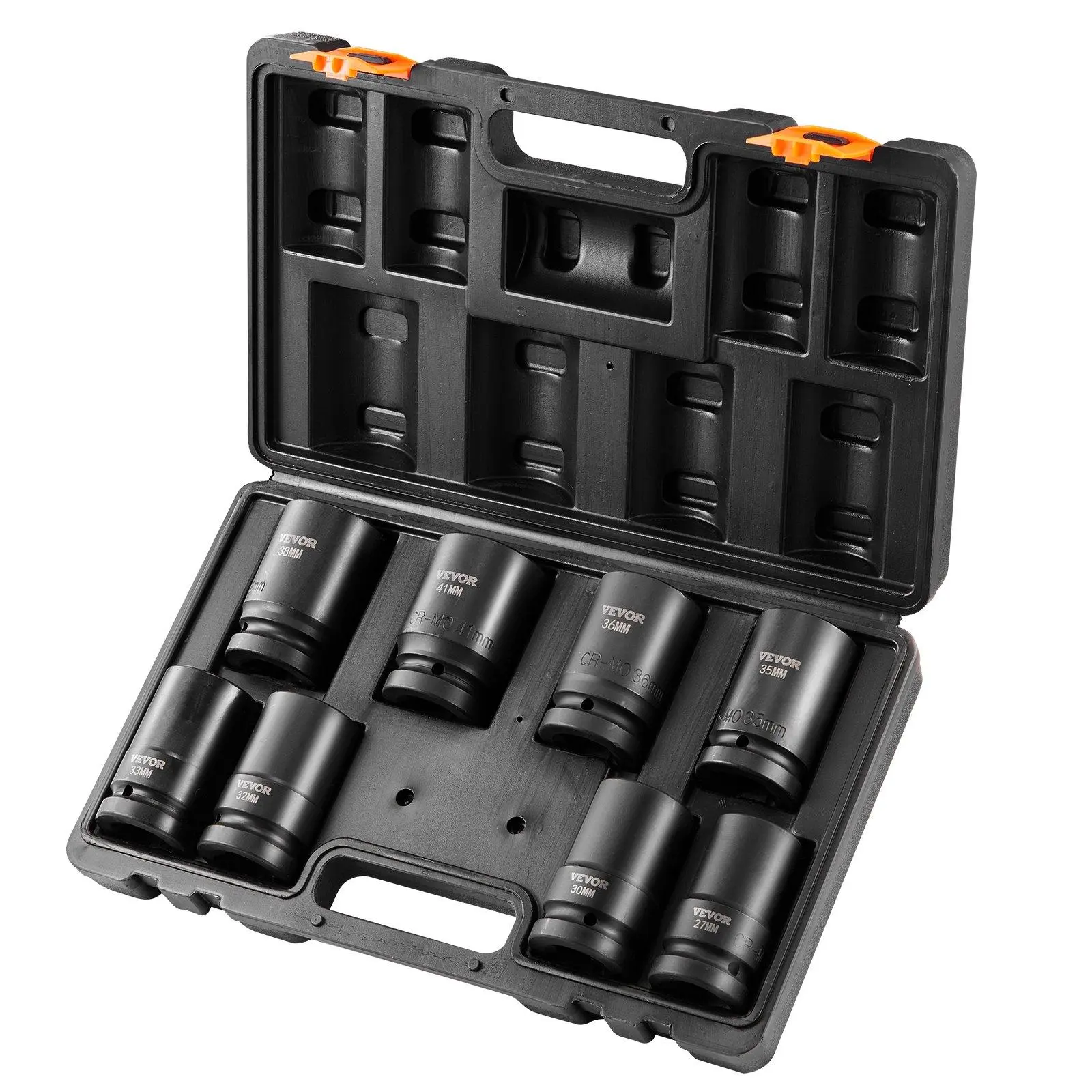 VEVOR 8-Piece 6-Point 1 inch Drive Laser Etched Alloy Steel Deep Impact Sockets Set with High Torque Socket Wrenches Ratchet Bit, Storage Case, Ideal Father's Day Gift, Deep Socket, Ratchet Wrench