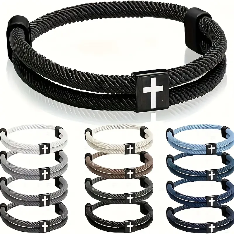 12-Pack Braided Cross Bracelets for Women, Adjustable Multi-Color Rope Jewelry for Daily Wear, Faith Friendship Matching Gifts, Faith Friendship Bracelets, Matching Bracelets