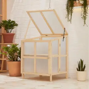 2 Tier Foldable Cold Frame Greenhouse, Portable Wooden Greenhouse Garden Cold Frame Raised Planter Box with Shelves