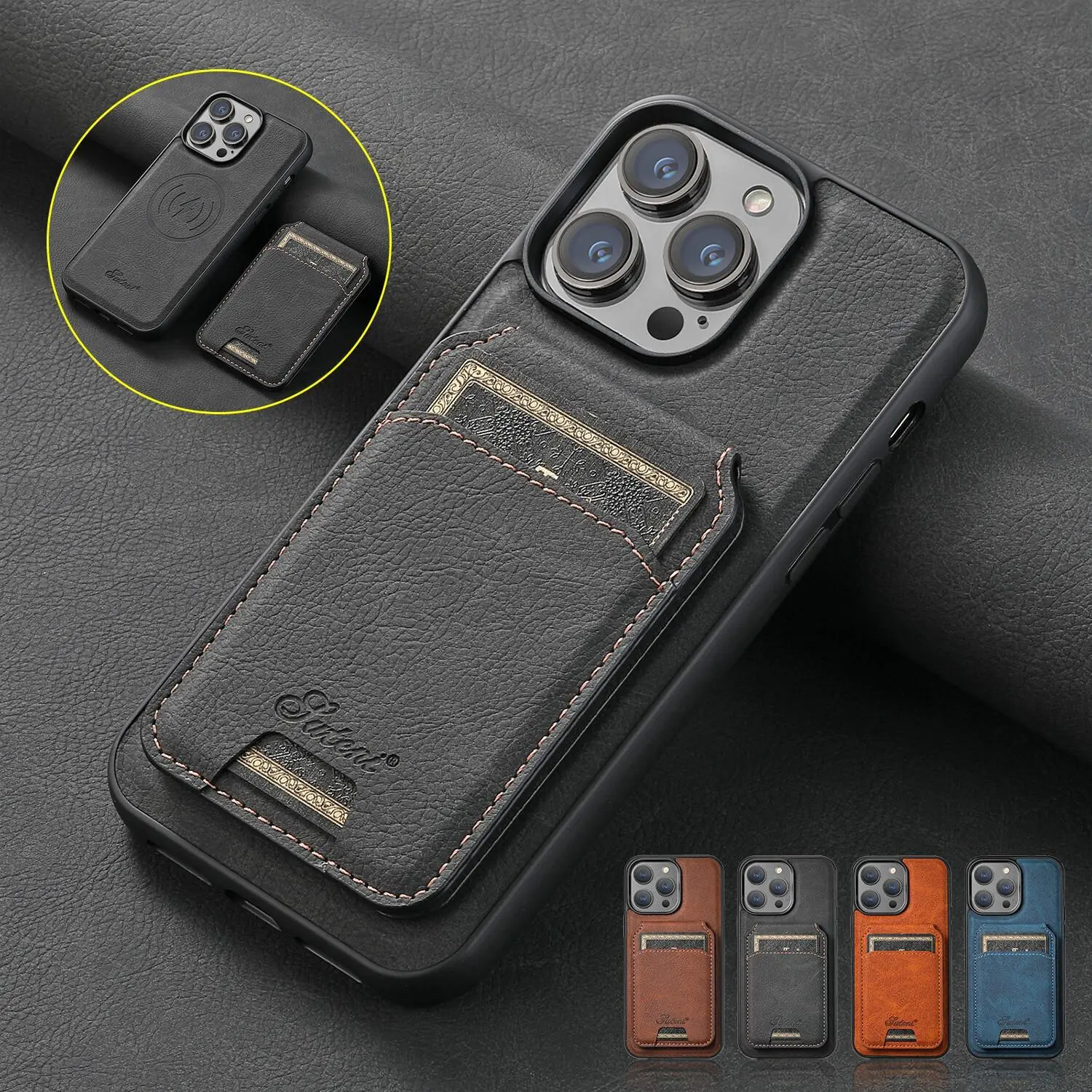 2-IN-1 MagSafe Leather Wallet Case for iPhone 17/16/15 Pro Max/14 - Detachable Stand Holder, Magnetic Card Slot Flip Cover, Retro Luxury Style, Wireless Charging Compatible, Shockproof Protection, Portable Handheld Casing, #MothersDayGift, Accessories