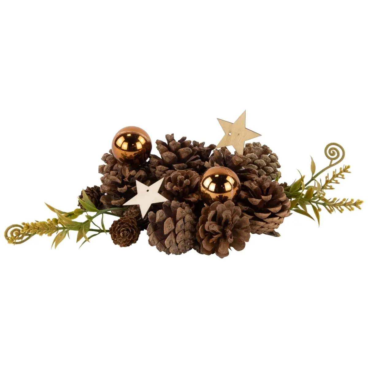 212 MAIN 6 in. Wooden Floral Christmas Ornaments - Plastic-Accented, Indoor-Safe, Pinecone & Star Shapes for Christmas Tree Decorations