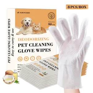 PAWPUBBY Deodorizing Pet Bath Cleaning Glove Wipes 90GSM Thickened Grooming Wipes for Dogs Cats 8PACKS Hypoallergenic Gentle Safe Ingredients Multi-Pack