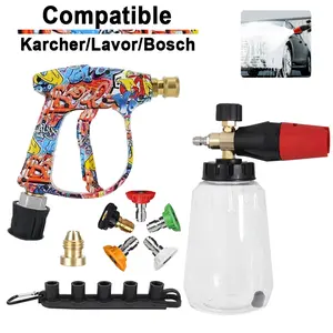 Graffiti Style Metal Foam Gun Kit for Karcher K2-K7 Bosch Nilfisk Lavor Parkside Stihl High Pressure Washer, Ergonomic Handle Car RV Truck Cleaning Accessories, Foam Spray Lance, Foam Sprayer, Car Wash Accessory, Car Wash Equipment