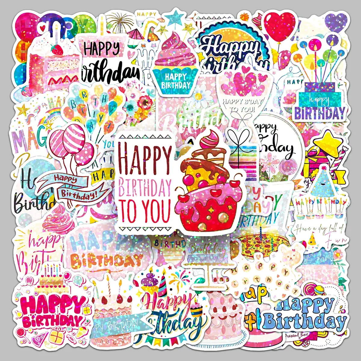 50pcs laser birthday stickers cartoon small fresh creative trend stickers pencil case desktop photo frame luggage stickers Fun Stickers