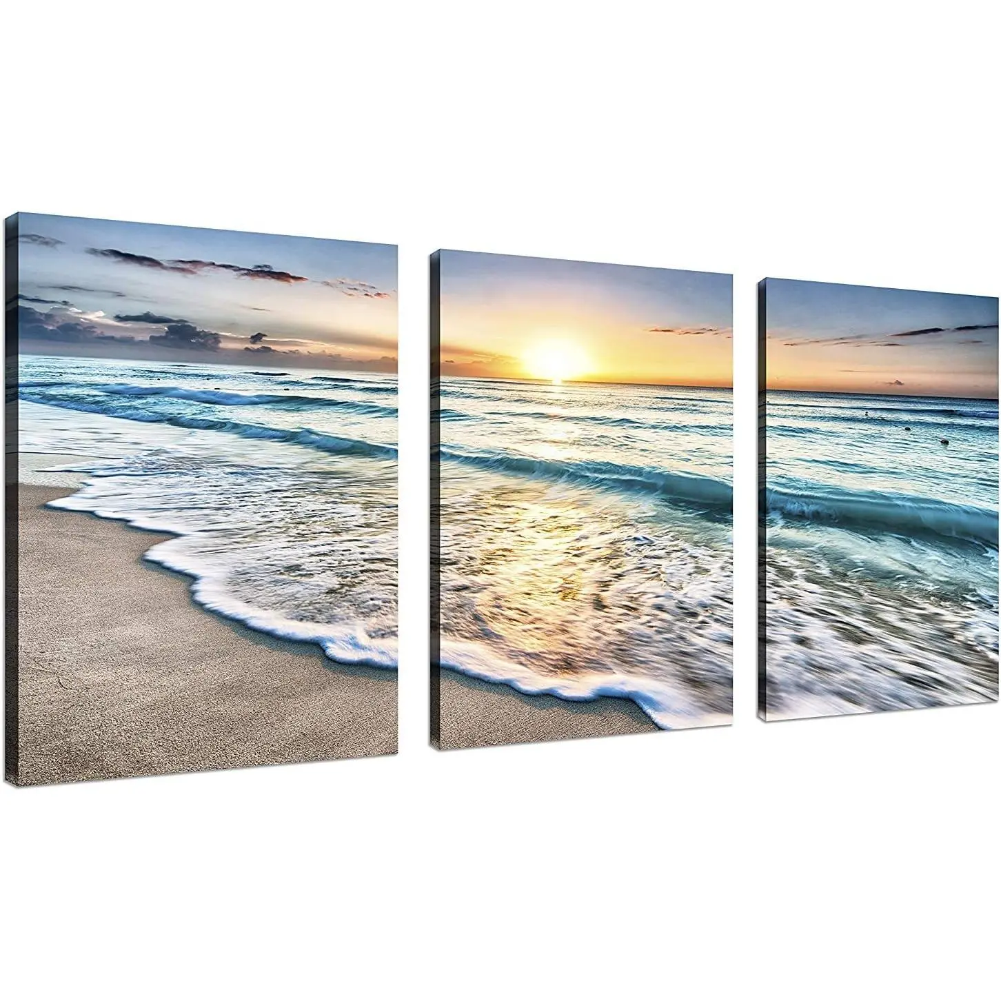 3 Panel Wall Art Blue Sea Sunset White Beach Painting The Picture Print On Canvas Seascape The Pictures