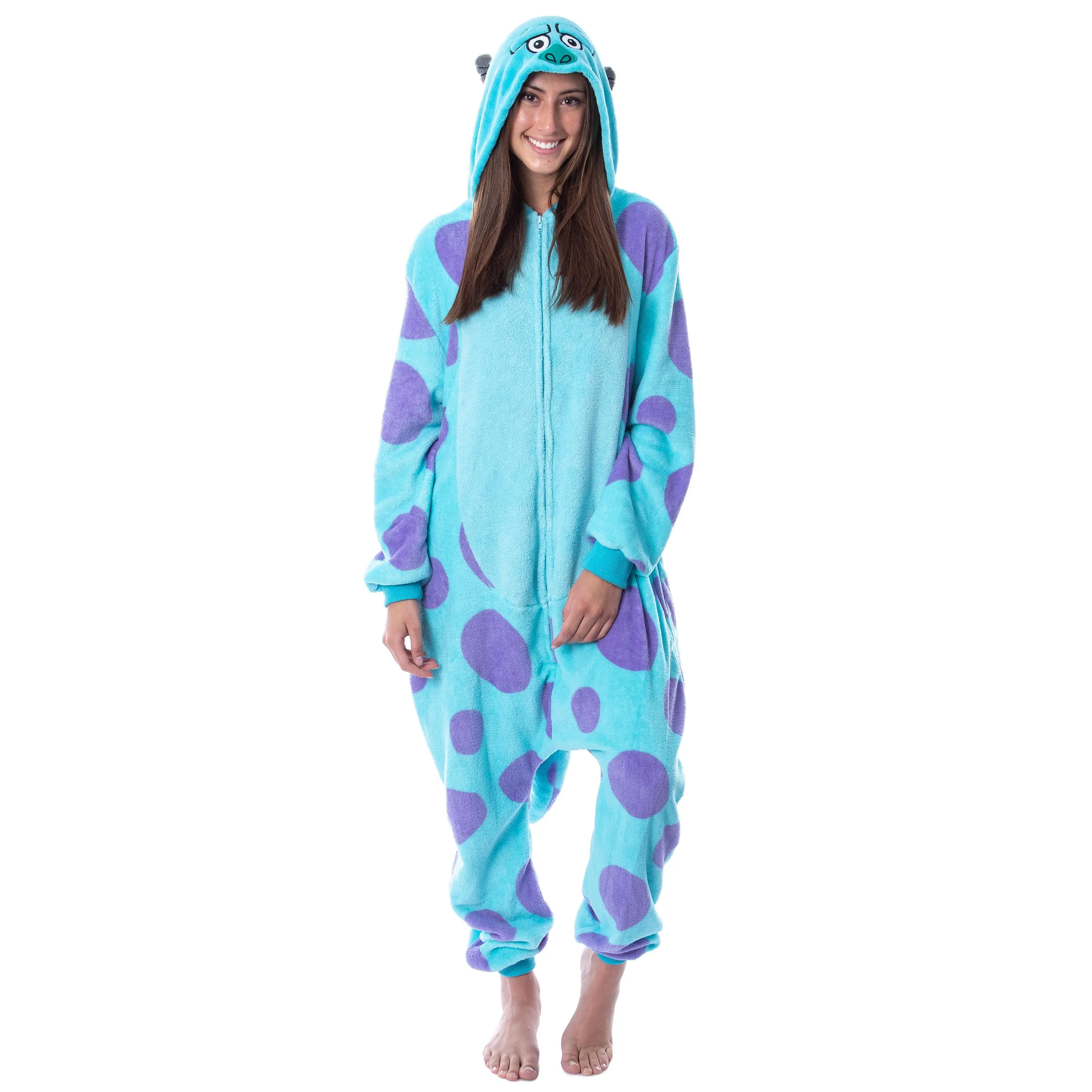 Disney Monsters Inc Adult Sulley Kigurumi Costume Union Suit Pajama for Men and Women, Halloween, Hoodie, Love, Polyester