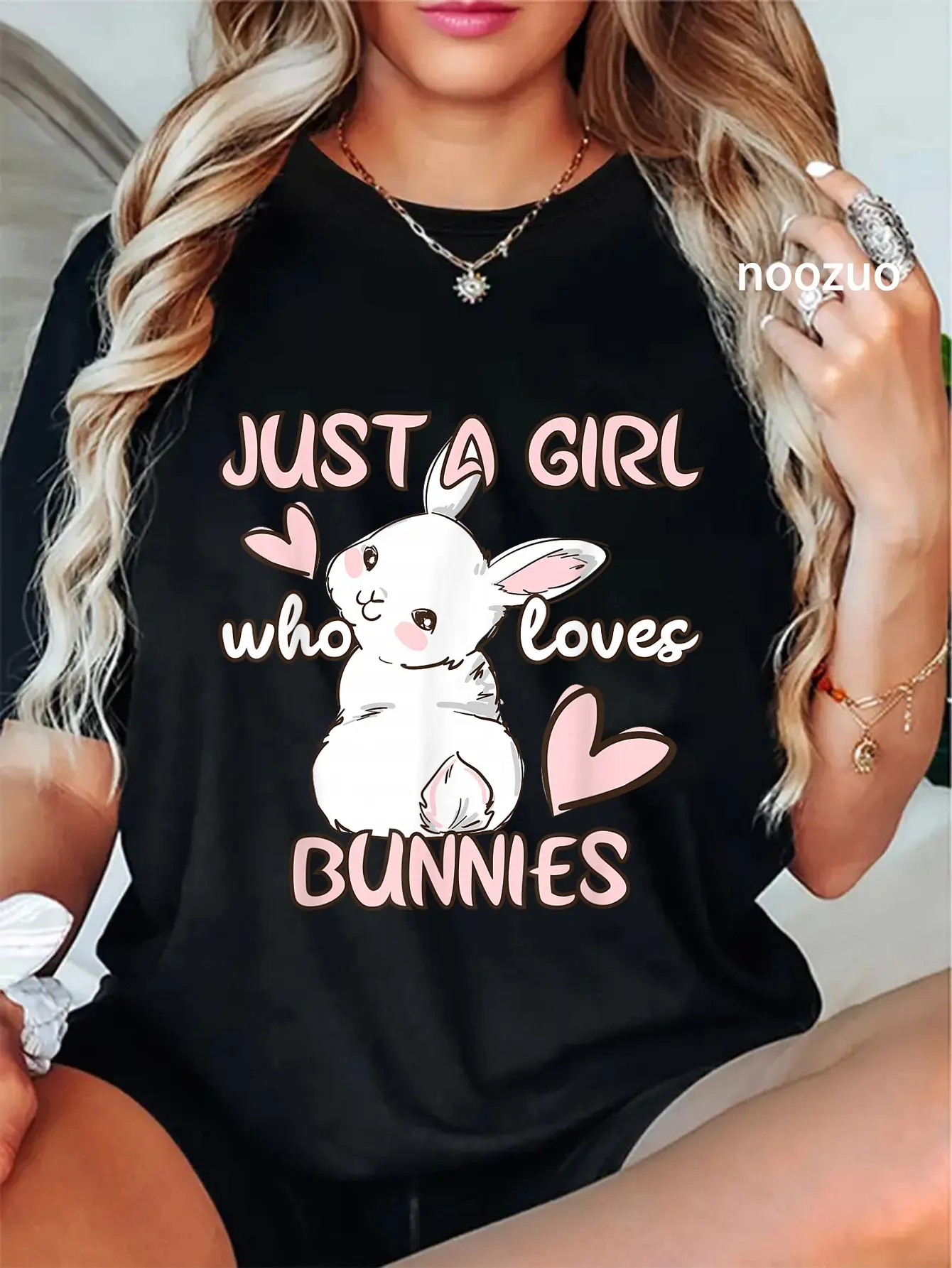 100% Cotton Unisex Bunny Lover Just A Girl Who Loves Bunnies Cute Pet Rabbit T-Shirt Casual Top