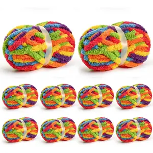 10 Pack  Chunky Yarn for Hand Knitting, Fluffy Chunky Chenille Yarn for Crocheting, Variegated Chunky Knit  Blanket Yarn, 240 yds /70.5 oz Super Bulky YarnRainbow