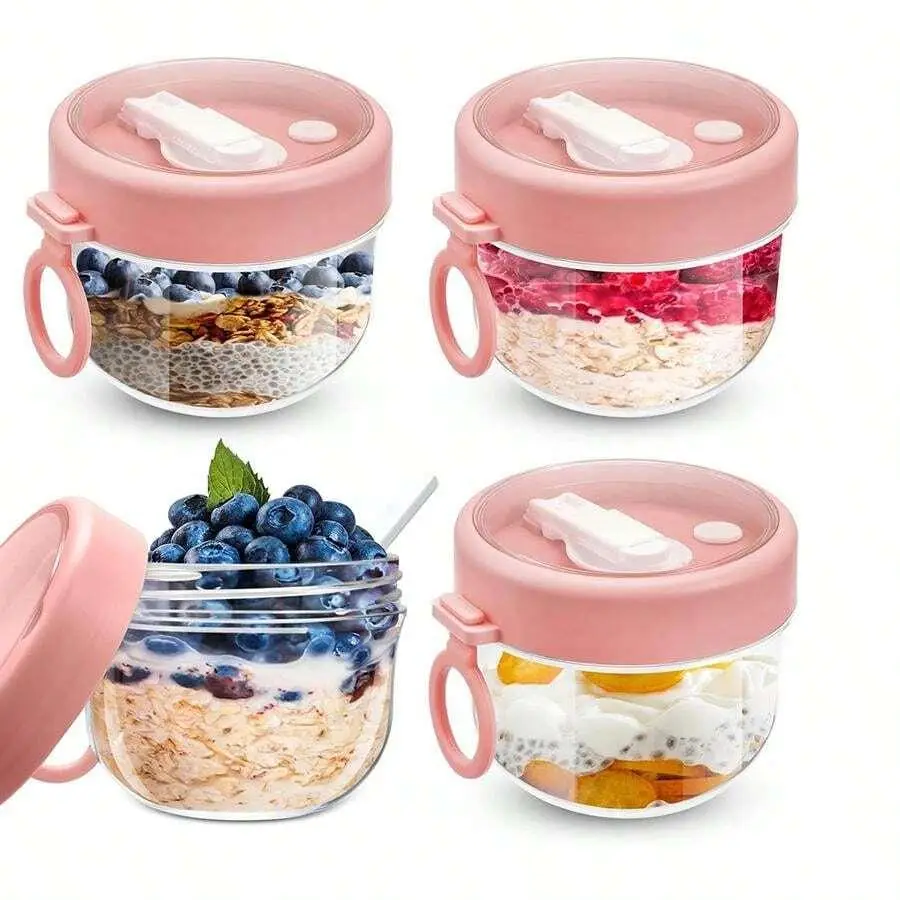 Oatmeal Cup with Lid & Spoon, 1 Count Breakfast Yogurt Fruit Flour Candy Dessert Container, Food Storage Container for Home Kitchen, Utensils