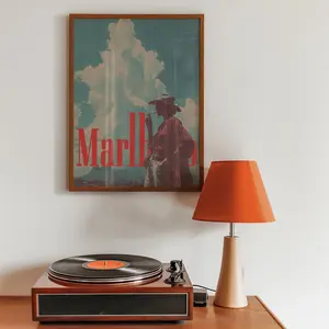Americana Cowboy Wall Art Print, Vintage Western USA Poster, Retro Marlboro-Style Western Decor (Unframed) (No Framed)