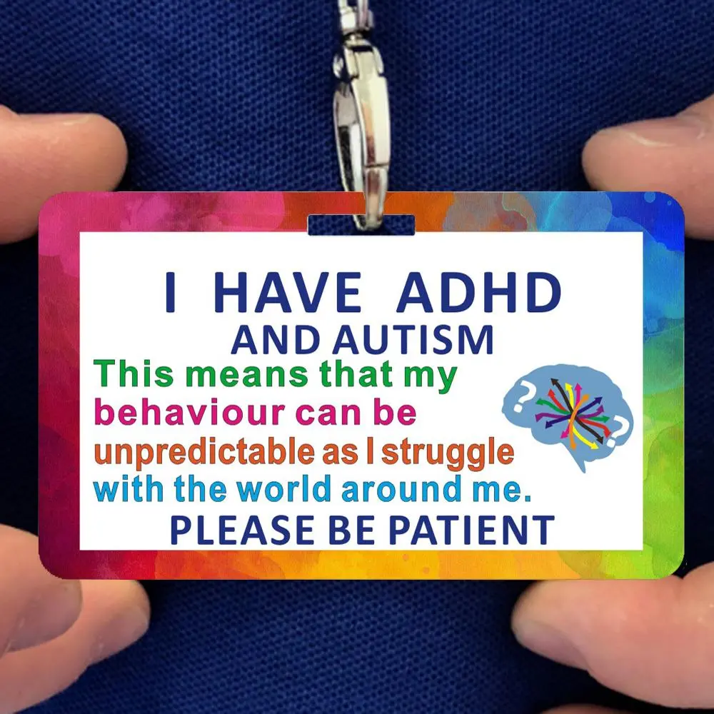 ADHD & Autism Awareness Care Card, Clear Message, Waterproof Care Card with Lanyard, Stationery Supplies for Office School, Classroom Supplies, Lanyard Included