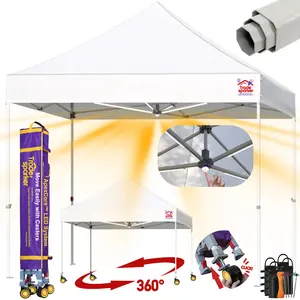 Tradesparker 10x10 Pop Up Canopy Tent,Commercial Movable Canopy with ApexCore LED & Rugged Casters-Instant Easy Setup Shelter Canopies with Weight Bags & Stakes for Outdoor Events Markets Vendors,White