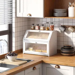 Bread Box for Kitchen Countertop Bin Double Layer Bread Box Storage Container  Capacity Farmhouse with   Windows (White, Large)