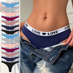 Hotcom Women's Originals Thong Panties 14 Pack Breathable Stretch Cotton Underwear Assorted Seamless Activewear Lingerie Lightweight Everyday Wear Comfy Moisture-Wicking Womenswear Variety Pack - Love, Fabric