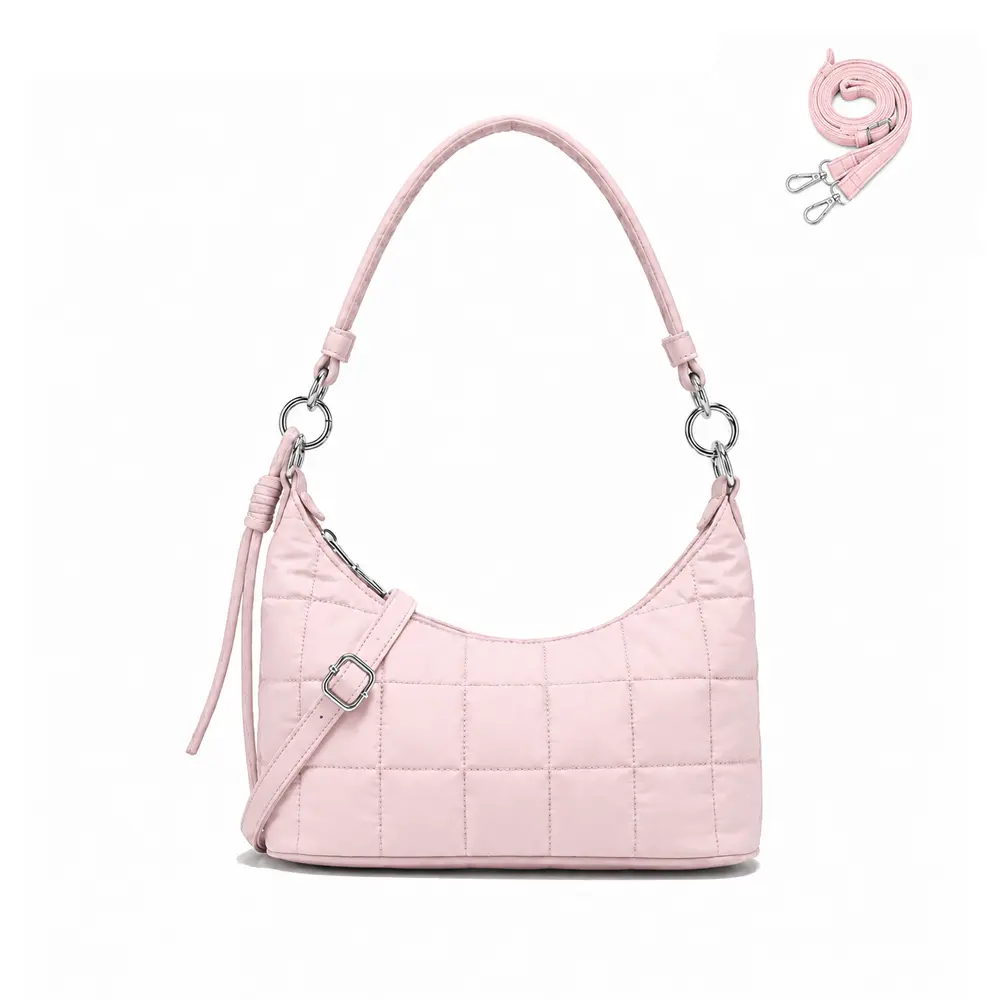 Five Season Home quilted puffer hobo bag for women, lightweight nylon crescent shoulder handbag with detachable adjustable crossbody strap, multi-pocket casual purse for commuting, travel, and shopping tiktokshopbacktoschool