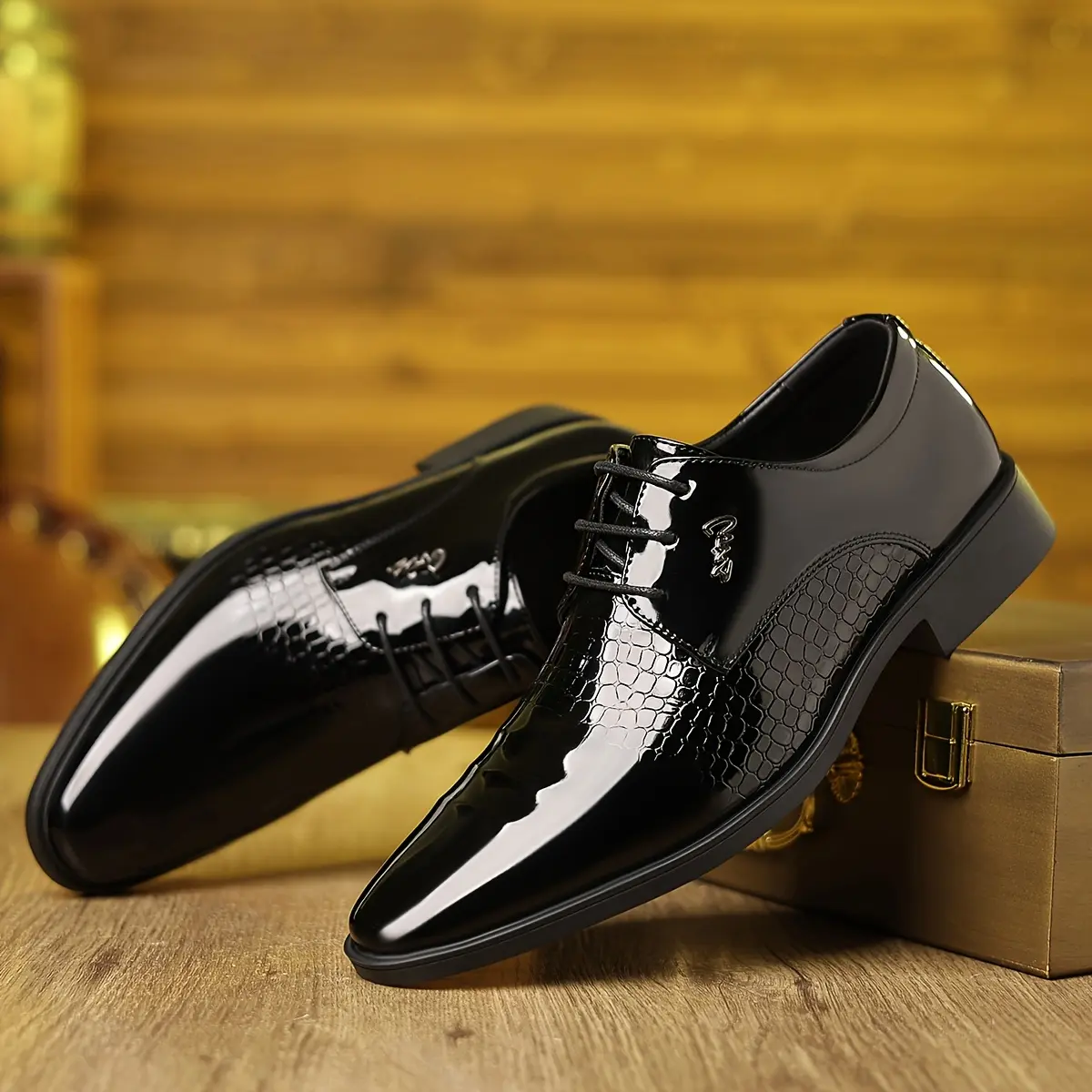 Embossed PU Leather Oxfords - Lace Up Business Casual Dress Shoes Amazon.com | Oxford Dress Shoes for Men Lace Up Two Tone  main image 2