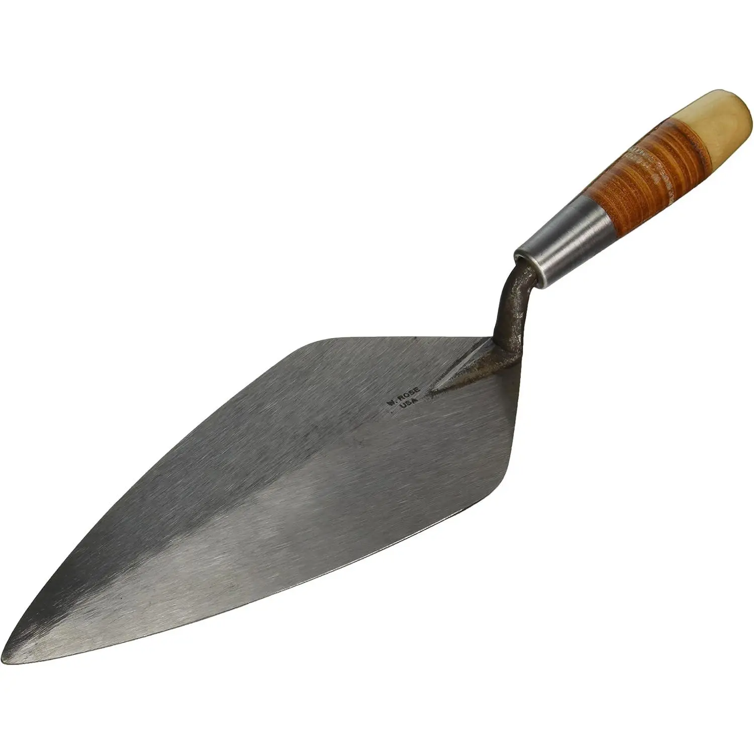 12" Narrow Shape London Brick Trowel RO316-12 with Leather Handle, Masonry Hardware, Concrete Finishing Hand Tool for Home Repair & Smooth Surfaces, Construction Tools