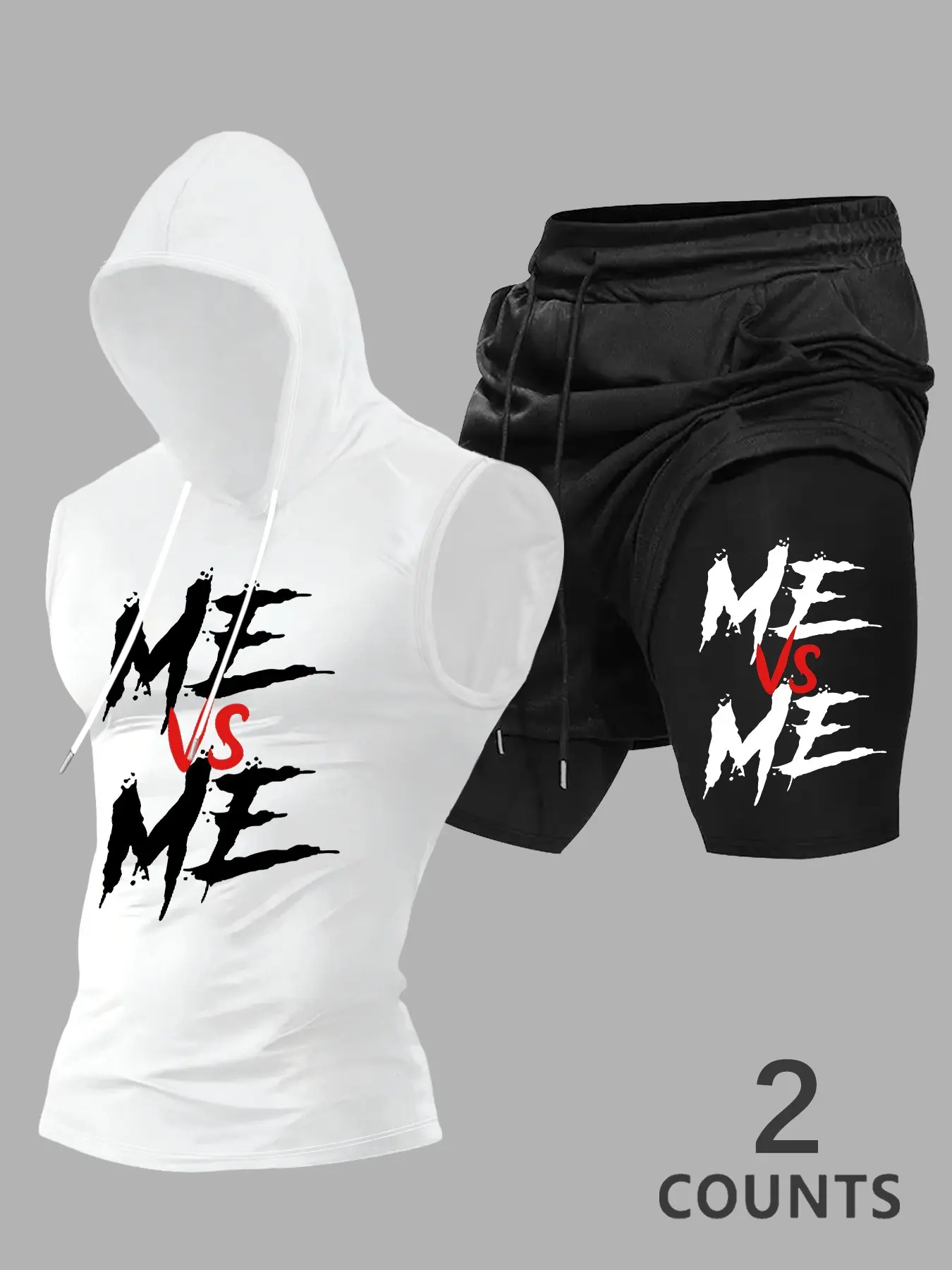 Men's Graphic Print Sleeveless Hoodie and Shorts Set, 2-Piece Letter Printed Sports Fitness Outfit, Training Running Tracksuit for Outdoor Workout and Daily Wear, Sports Activewear Set, Gym Workout Sportswear #TwoPiecesOutfit #TikTokFashion