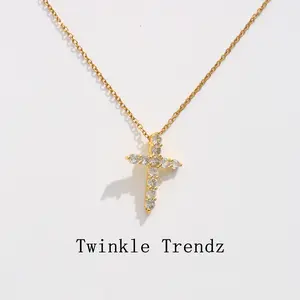 Gold Cross Necklace with Crystal Stones - Elegant Religious Jewelry for Women