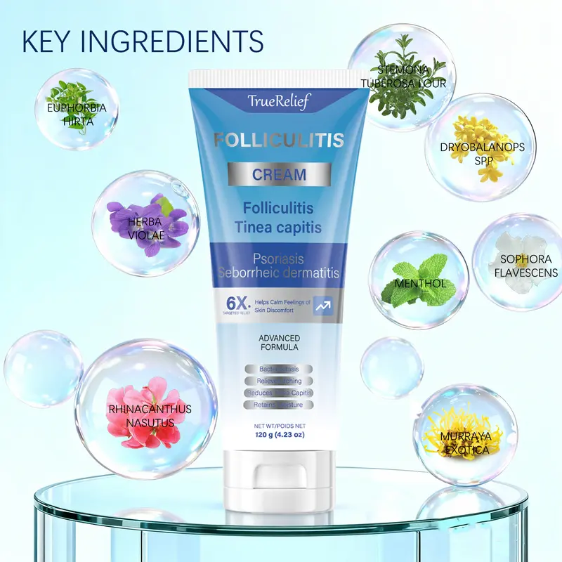 TrueRelief Effective Folliculitis Treatment Cream for Scalp Face & Body 120g Organic Soothing Haircare with Organic Ingredients