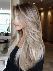 Wig with Bangs, Long Straight Hair, Rose Net Fashion Natural Smooth Style, Synthetic Machine Wigs, Perfect for Music Festivals