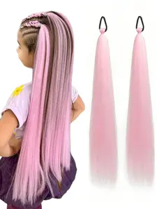 2pcs Braiding Ponytail Hair Extensions for Women Girls 24 Inch DIY Ombre Jumbo Ponytail Synthetic Braiding Hair with Elastic Band Perfect for Christmas Day/Halloween/Festivals Wear Synthetic Hair Piece