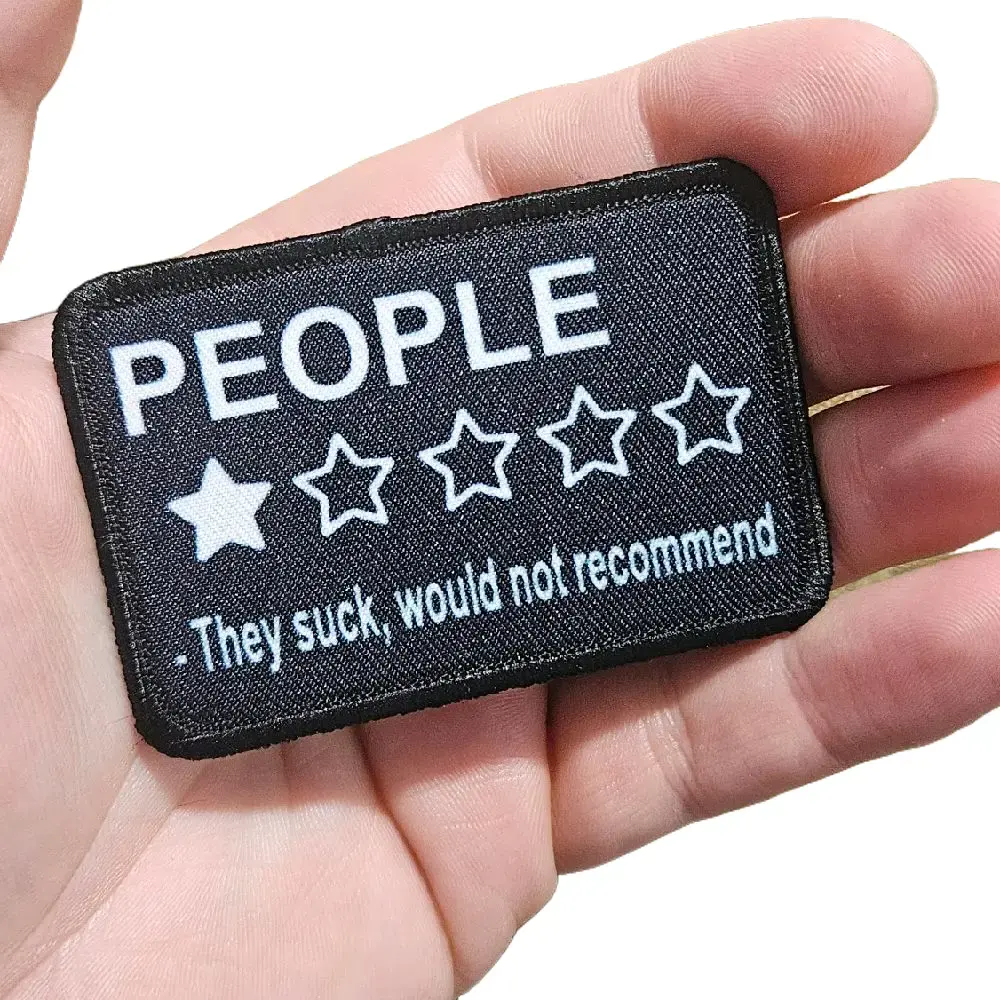 sarcastic people one star review meme 2"x3" morale patch with hook and loop backing sarcastic people one star review meme 2"x3" morale patch with hook and loop backing
