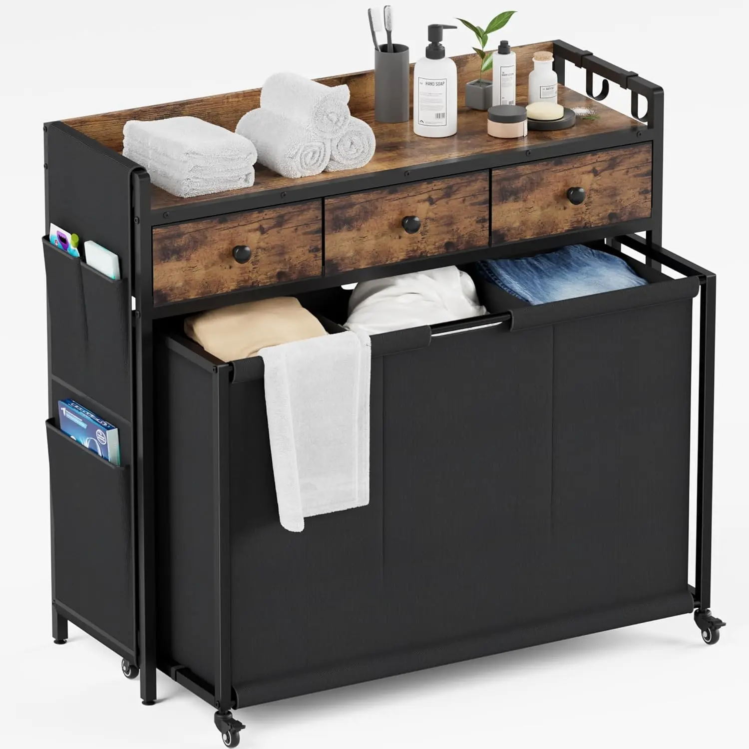 Laundry Hamper Laundry Basket: Rolling Laundry Basket Organizer with Wheels - Laundry Hamper 3 Section with Shelf Drawers Oxford Laundry Bags - Laundry Sorter for Laundry Room Bathroom Bedroom Large Waterproof Foldable Laundry Basket