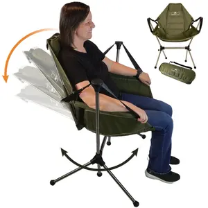 Swinging Hammock Camping Chair with Carry Bag - Adjustable Back| Stargaze Recliner with Headrest| Portable Folding Rocking Chair for Outdoor, Camping, Picnic, Sports -Military Green