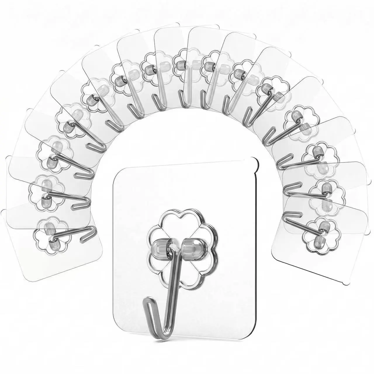 Adhesive Hooks for Hanging, Heavy Duty Wall Hooks 20 Pack, Removable Sticky Ceiling Hooks, Transparent Self Adhesive Shower Hooks, Water & Oil Proof Strong 22lb(Max) Door Coat Hooks Door Organizer Steel