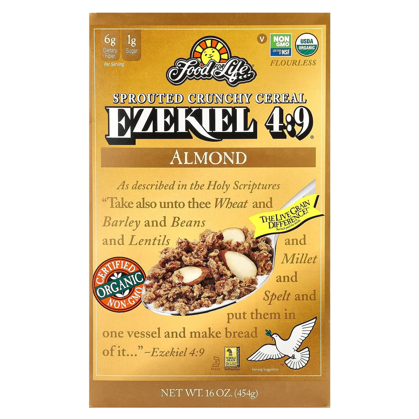 Food For Life Ezekiel 4:9® Sprouted Crunchy Cereal, Almond, 16 oz (454 g)