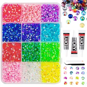 12 Color Shimmer Resin Rhinestones, DIY Nail Art, Nail Art Set, Jewelry, Phone Decor, Eye Makeup, Tweezers, Dotting Tool, Nail Art Rhinestones 、 Flatback Crystals 、 with Adhesive Glue 、 Diamond Painting ， Candy Colors, Bestseller