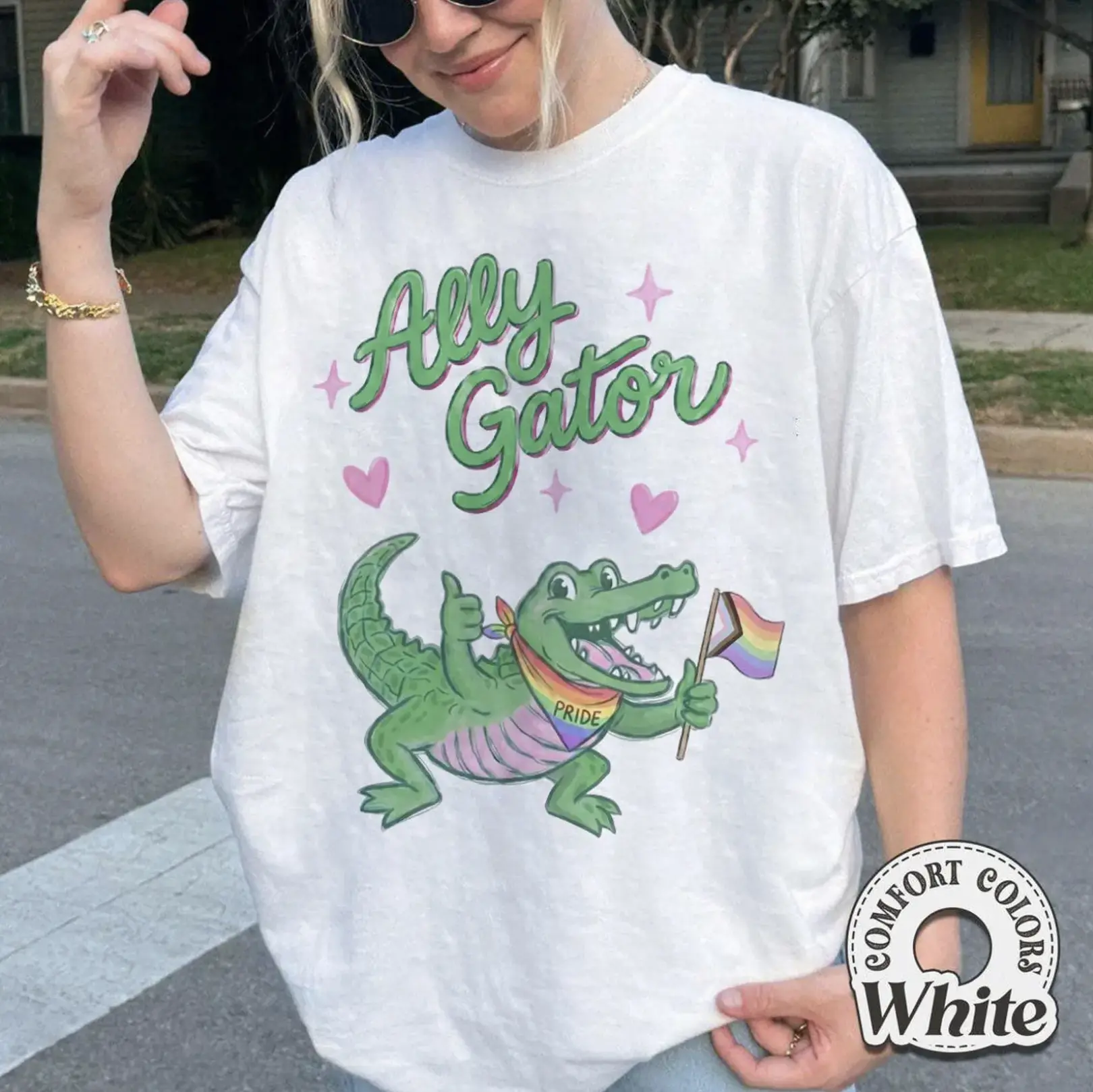 Comfort Colors Ally Gator Pride TShirt, LGBTQ Pride Alligator Tee, Rainbow Flag Alligator Tee, Cute Pride Month Shirt, Equality Shirt, Progress Pride Ally Gift