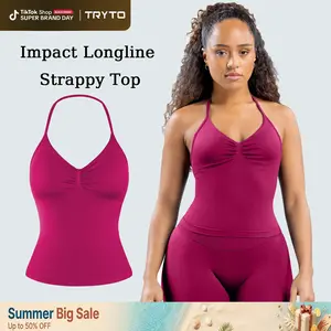 TRYTO Impact Longline Strappy Top Fitness Sportswear Gymwear Women Impact Longline Halter Tops Workout Longline Tank Top Compression Gym