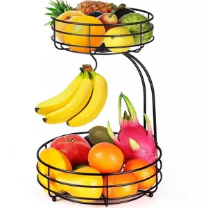 Double Layer Fruit Basket, Restaurant Snack Storage Tray, Metal Basket Display Rack, Detachable Fruit Holder, Kitchen Organizer