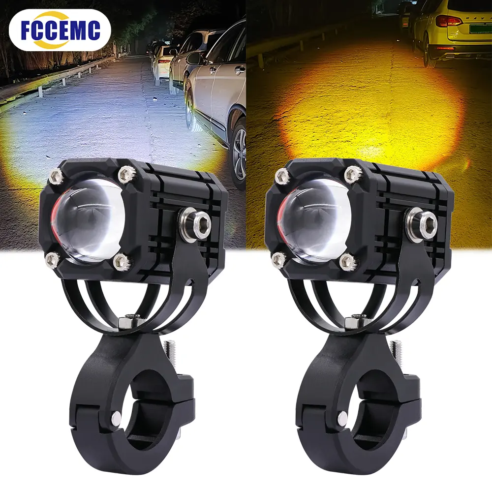 FCCEMC 2PCS Universal Motorcycle LED Spotlights - 360° Adjustable Tri-Color Strobe, Lightweight LED Headlights, Fog/Running/Turn Signal Bulbs for Night Safety Riding, Motorbike Motor Parts Accessories, Led Headlamp