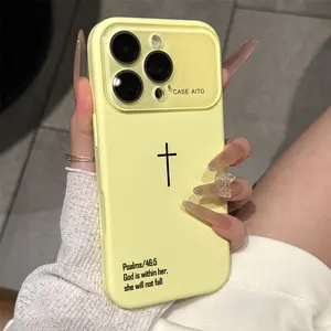 Bible Psalms Cross Pattern Dopamine Ins Style Solid Color Phone Case with Ultra Skin friendly Touch, All Inclusive Lens Phone Case Suitable for iPhone 17 16 15 14 13 12 Pro Max Air Christian