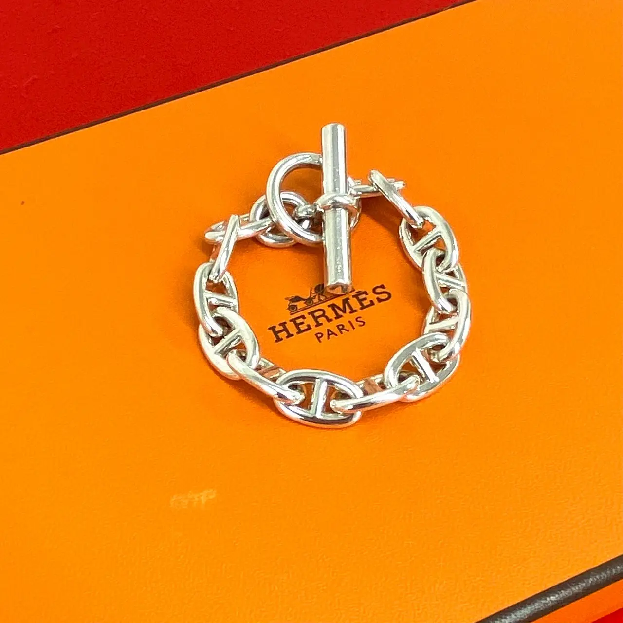 Pre-owned HERMÈS Sterling Silver 925 (Ag925) Small Leather Goods Hermes Chaine d’Ancre MM Bracelet