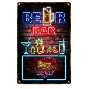 BEER BAR Neon Sign Wall Decor | Retro 24/7 Pub Atmosphere Lighting with Cocktail Glass & Pineapple, Weatherproof Outdoor Bar Sign for Tavern & Man Cave Vintage Tools Bold Designs Led Neon Lights