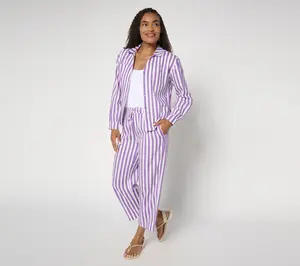 MUK LUKS Collared Long Sleeve and Pant Beach Cover Up